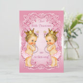 Pink Princess Twins mit Pearls Babydusche Einladung (Stehend Vorderseite)