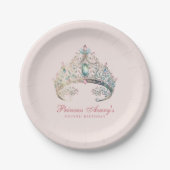 Pink Princess Watercolor Tiara Birthday Pappteller (Vorderseite)