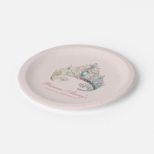 Pink Princess Watercolor Tiara Birthday Pappteller (Schrägansicht)
