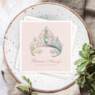 Pink Princess Watercolor Tiara Birthday Serviette