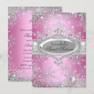 Pink Princess Winter Wonderland Sweet 16 Einladung