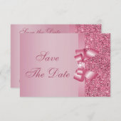 Pink Printed Sequins Bow & Diamond Save the Date (Vorne/Hinten)