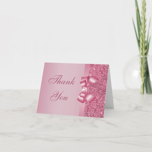Pink Printed Sequins Bow & Diamond Vielen Dank Dankeskarte (Vorderseite)