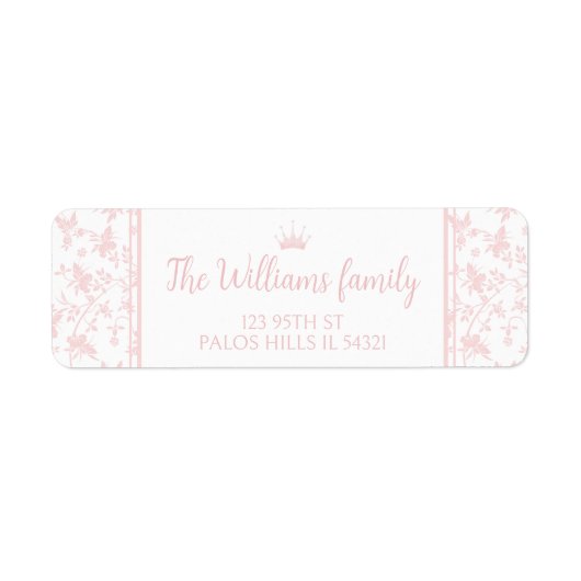 PInk-Prinzessin-Blumenmuster-Rücksendeadressen-Auf (Vorne)