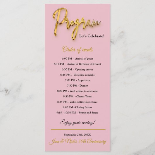 Pink-Programm - Minimalistisches 3d-Gold-Tex-Desig Menükarte (Vorderseite)