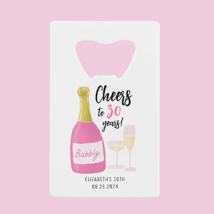 Pink Prost auf 30 Jahre sprudelnd 30. Geburtstagsf Geldbeutel Flaschenöffner