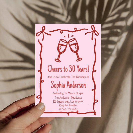 Pink “Prost zum 30. Geburtstag” Einladung