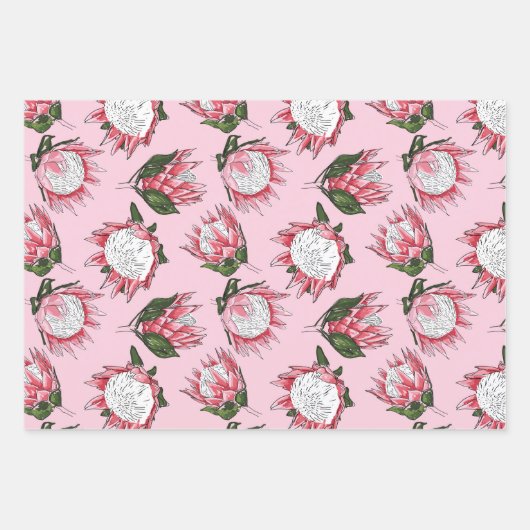 Pink Protea Aquarell Wrapping Paper Set 3 Geschenkpapier Set (Vorderseite 2)