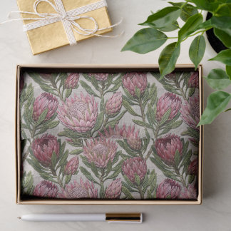 Pink Protea Embroidery Floral Pattern Seidenpapier