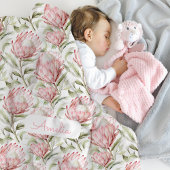 Pink Protea Floral Girls Custom Fleece Blankon