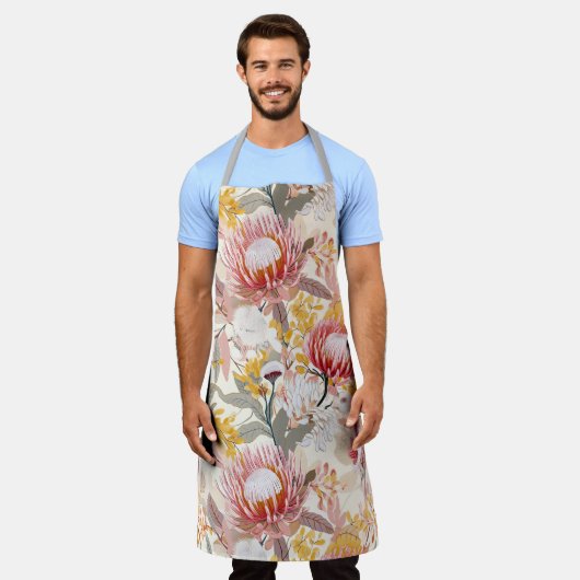 Pink Protea Floral Schürze (Getragen)