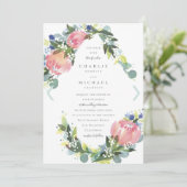 Pink Protea Floral Wedite Einladung (Stehend Vorderseite)