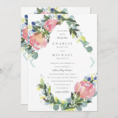 Pink Protea Floral Wedite Einladung (Vorne/Hinten)