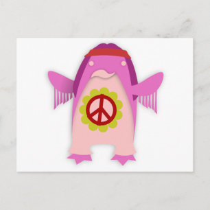 Pink Psychedelic Hippie Penguin Postkarte