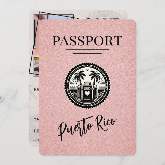 Pink Puerto Rico Passport Save The Date (Vorne/Hinten)