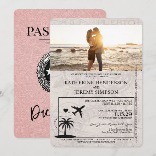 Pink Puerto Rico Passport Wedding Einladung