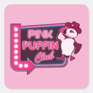 Pink Puffin Club Quadratischer Aufkleber