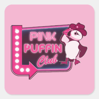 Pink Puffin Club Quadratischer Aufkleber