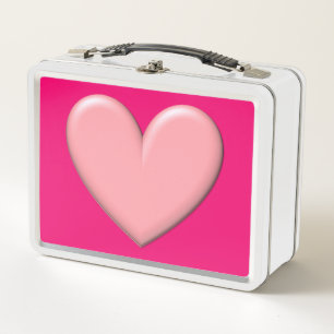 Pink Puffy Heart Metall Lunch Box