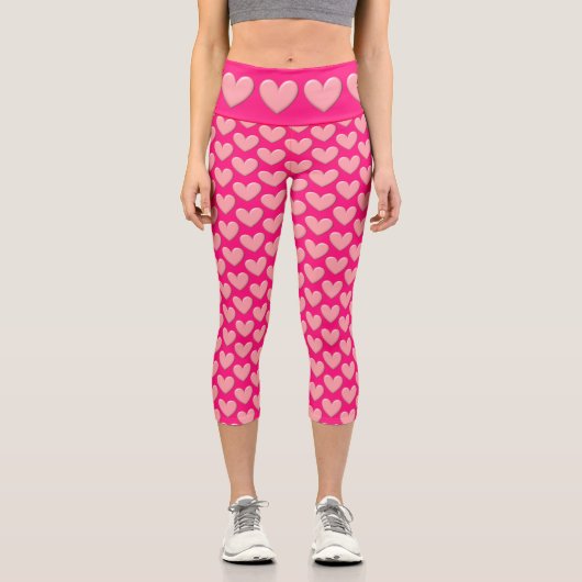 Pink Puffy Hearts Capri Leggings (Vorderseite)