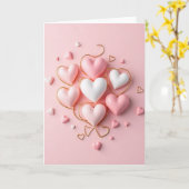 Pink Puffy Hearts Valentine For Her Card Karte (Gelbe Blume)
