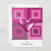 Pink Puffy Herzens Geburtstag Einladung (Vorne/Hinten)