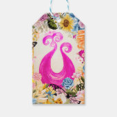 Pink Pum Peacock mit bunten Blume Geschenkanhänger (Vorderseite)