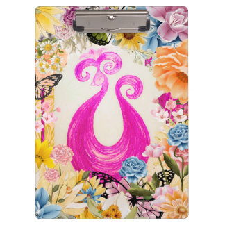 Pink Pum Peacock mit bunten Blume Klemmbrett
