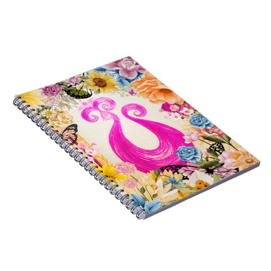Pink Pum Peacock mit bunten Blume Notizblock (Rechte Seite)