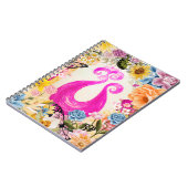 Pink Pum Peacock mit bunten Blume Notizblock (Linke Seite)