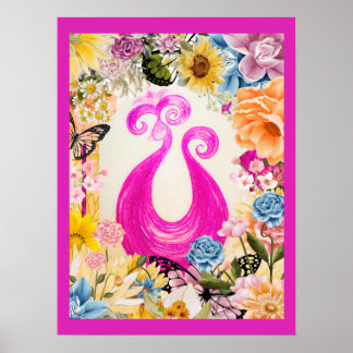 Pink Pum Peacock mit bunten Blume Poster