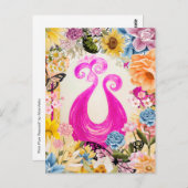 Pink Pum Peacock mit bunten Blume Postkarte (Vorne/Hinten)