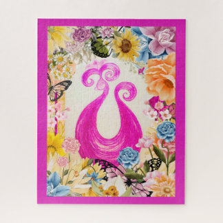 Pink Pum Peacock mit bunten Blume Puzzle