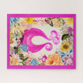 Pink Pum Peacock mit bunten Blume Puzzle (Horizontal)