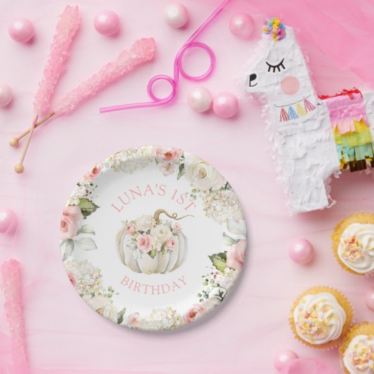 Pink Pumpkin 1. Geburtstag Pappteller (Party)