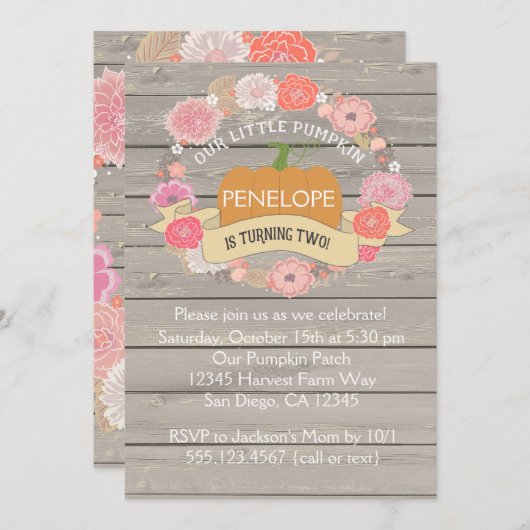 Pink Pumpkin 2. Geburtstag Party Einladung (Vorne/Hinten)