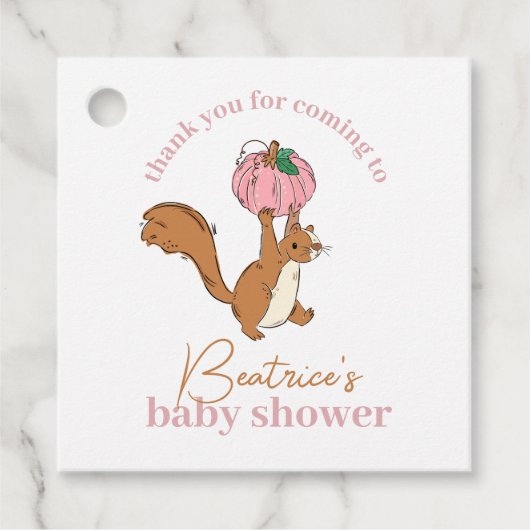 Pink Pumpkin and Squirrel Baby Girl Baby Dusche Geschenkanhänger (Vorderseite)