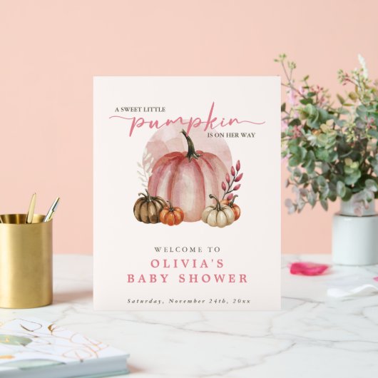 Pink Pumpkin auf ihrem Weg Girl Baby Dusche Willko Acrylschild (Hochzeit)