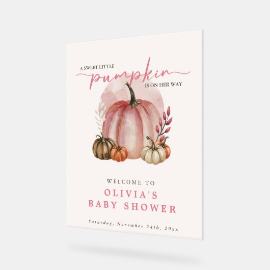 Pink Pumpkin auf ihrem Weg Girl Baby Dusche Willko Acrylschild (Winkel)