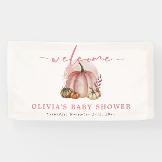 Pink Pumpkin auf ihrem Weg Girl Baby Dusche Willko Banner (Horizontal)