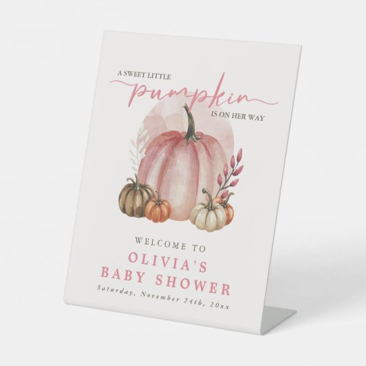 Pink Pumpkin auf ihrem Weg Girl Baby Dusche Willko Sockelschild (Vorderseite)