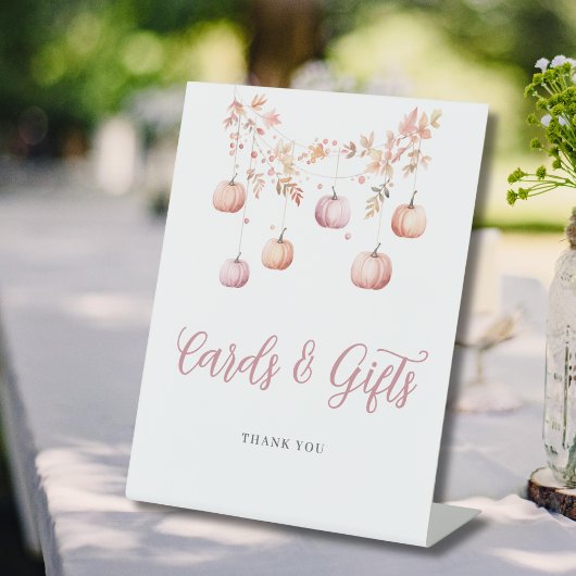 Pink Pumpkin Autumn Girl Shooting Cards Geschenke Sockelschild