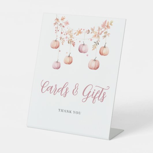 Pink Pumpkin Autumn Girl Shooting Cards Geschenke Sockelschild (Vorderseite)