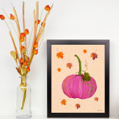 Pink Pumpkin Autumn Leaves Poster