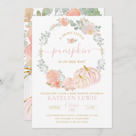 Pink Pumpkin Baby Dusche Einladung (Vorne/Hinten)