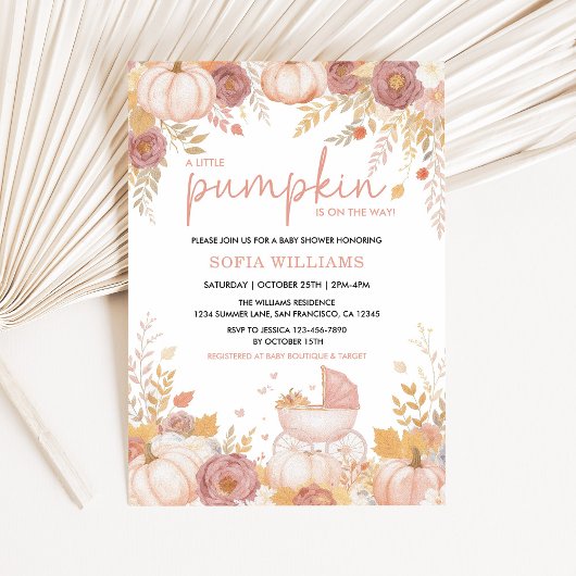 Pink Pumpkin Baby Dusche Einladung Girl Fall