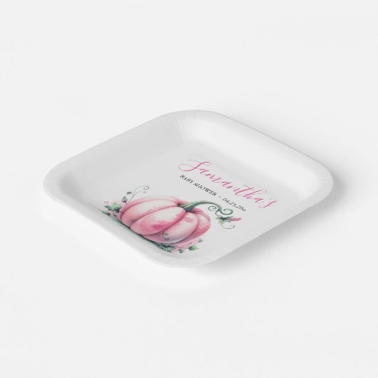 Pink Pumpkin Baby Dusche verfügbar Pappteller (Gewinkelt)