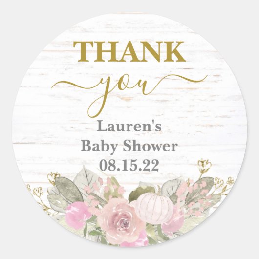 Pink Pumpkin Baby Shower Classic Round Sticker (Vorderseite)