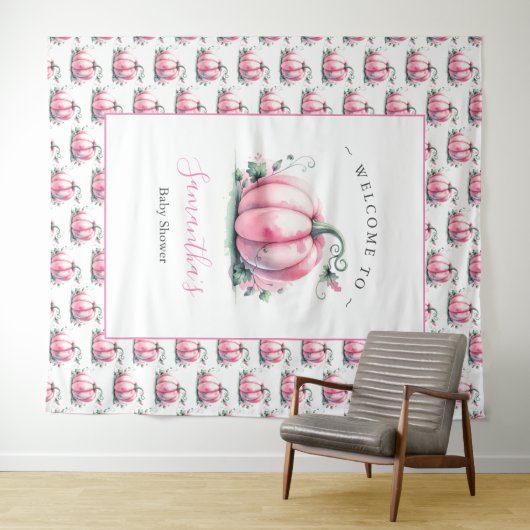 Pink Pumpkin Baby Shower Foto Backdrops Wandteppich (Beispiel (Horizontal))
