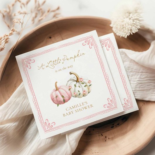 Pink Pumpkin Baby Shower Paper Napkin Serviette
